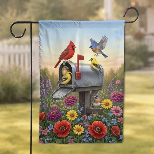 North American Songbirds Mailbox Wildflower Meadow - Home Decor Gift Garden Flag