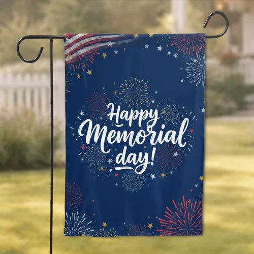 Patriotic Happy Memorial Day Fireworks American Flag - Memorial Day Celebration Garden Flag
