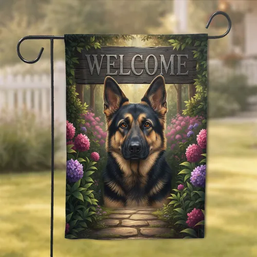 German Shepherd Welcome Garden Sign - Home Decor Gift for Dog Lover Garden Flag
