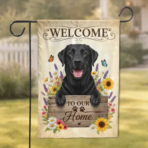 Black Labrador Retriever Welcome Home Sign Wildflowers - Dog Lover Home Decor Gift Garden Flag