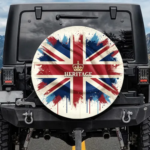 Union Jack Flag Distressed Grunge Splatter Canvas - Vehicle Travel Decor Gift Spare Tire Cover