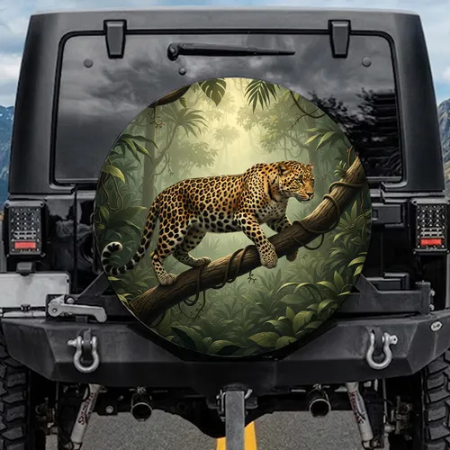 Leopard Jungle Tree Branch Tropical Foliage - Wildlife Lover Gift Spare Tire Cover