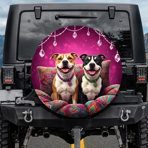 Happy Pit Bulls Paisley Mandala Jewel Decorations - Luxurious Dog Lover Gift Spare Tire Cover