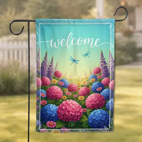 Welcome Garden Flowers Dragonflies - Everyday Welcome Home Decor Garden Flag
