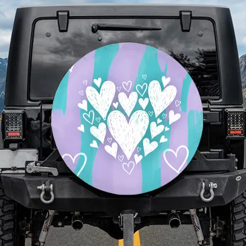 Layered White Hearts Lavender Purple Teal - Home Decor Gift for Heart Lovers Spare Tire Cover