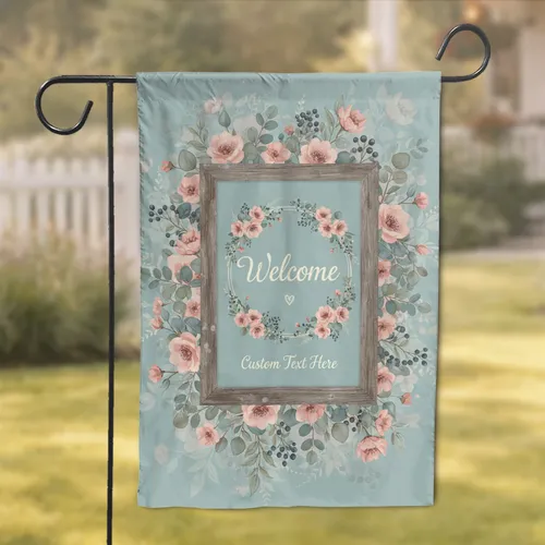Custom Text Rustic Welcome Wreath Botanical Floral - Home Decor Housewarming Gift Garden Flag