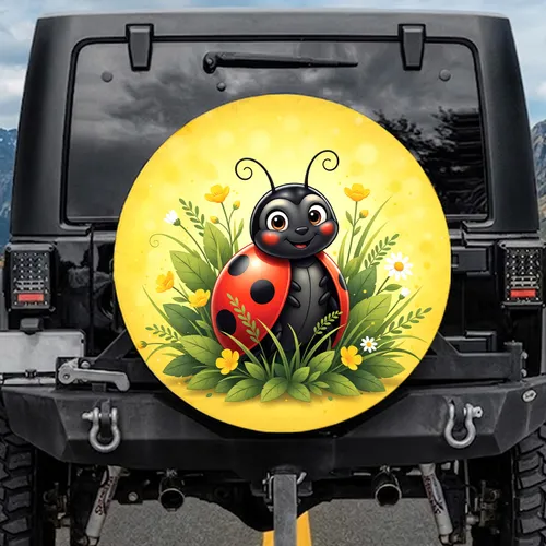 Vibrant Red Ladybug Spotted Wildflower Meadow - Nature Lover Gift Spare Tire Cover