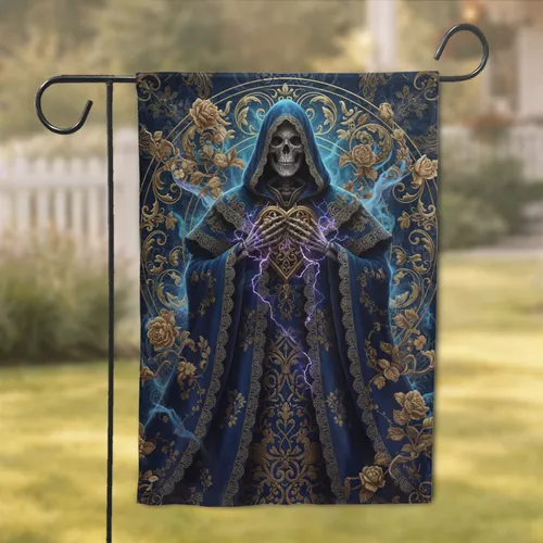 Skeletal Figure Lightning Roses Filigree - Dark Fantasy Home Decor Goth Gift Garden Flag