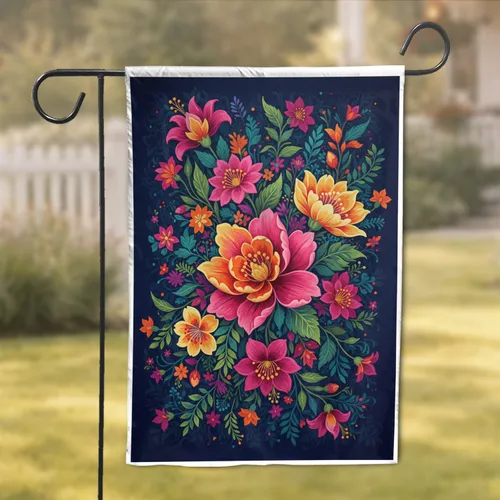 Brightly Colored Exotic Flowers Blossoms Foliage Garden Tapestry - Home Decor Gift Garden Flag