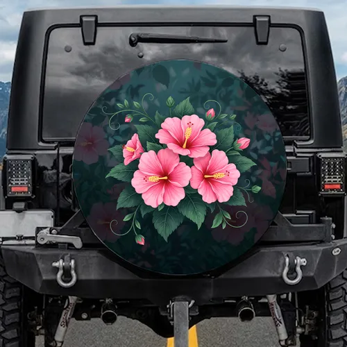 Pink Hibiscus Botanical Garden Decor Gift for Floral Lover Spare Tire Cover