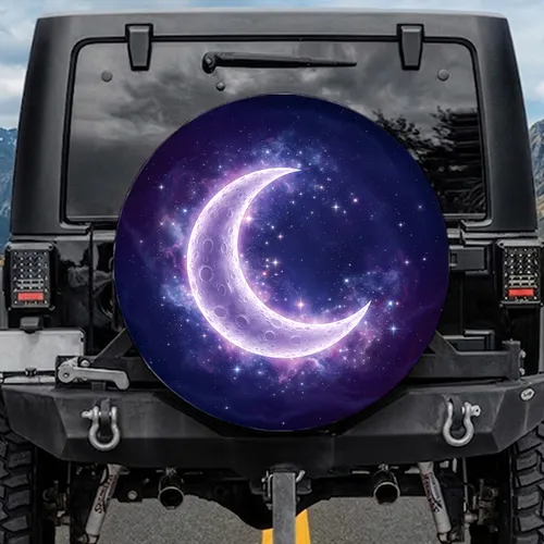 Majestic Crescent Moon Stars Nebulae Deep Cosmic Night Sky - Stargazer Lover Gift Spare Tire Cover