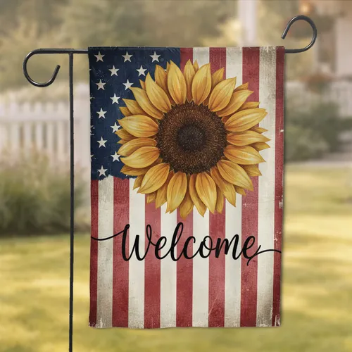 Welcome Sunflower American Flag Farmhouse Home Decor Garden Flag