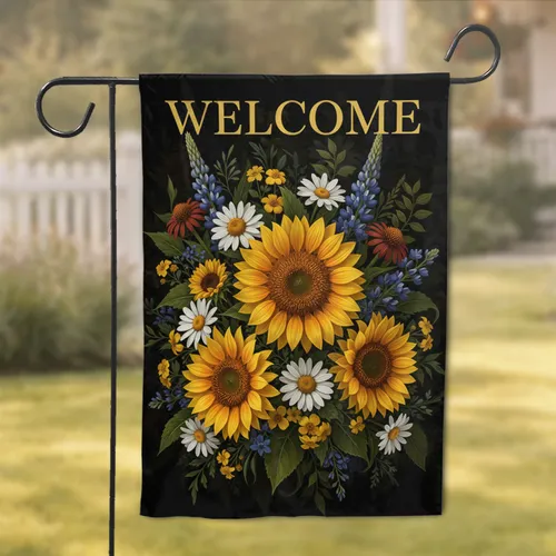 WELCOME Vibrant Golden Sunflowers Botanical Daisy Echinacea Outdoor Entrance Decor Garden Flag