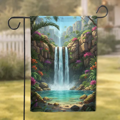 Majestic Tropical Waterfall Jungle - Home Decor Gift for Nature Lovers Garden Flag