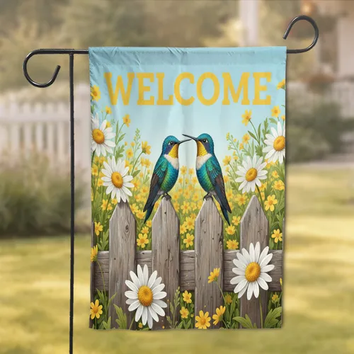 Hummingbirds Welcome Daisies Picket Fence - Home Decor Gift for Wildlife Lover Garden Flag