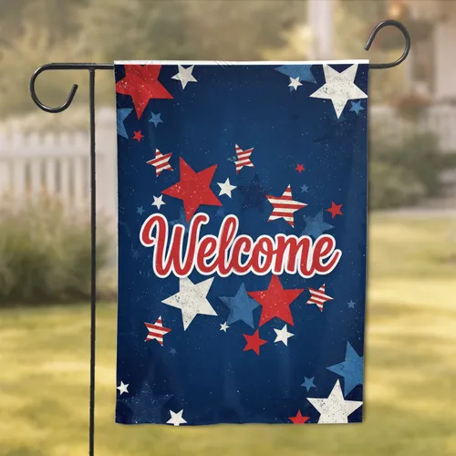 Welcome Patriotic Stars - Independence Day Celebration Home Decor Gift Garden Flag