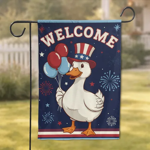 Patriotic Duck Welcome Sign - Independence Day Home Decor Garden Flag