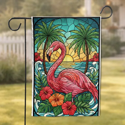 Pink Flamingo Tropical Sunset - Wildlife Lover Home Decor Gift Garden Flag