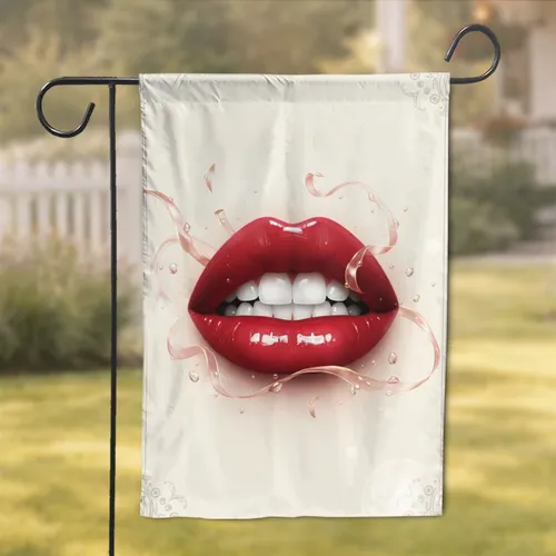 Glossy Lips Parted Teeth Liquid Glow Background Home Decor Gift Garden Flag