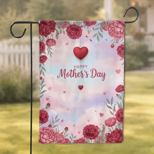 Happy Mother's Day Hearts Carnations Peonies - Mother's Day Gift for Mom Garden Flag