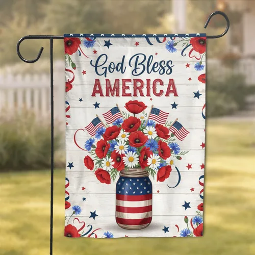 God Bless America Patriotic Floral Bouquet - Independence Day Home Decor Garden Flag