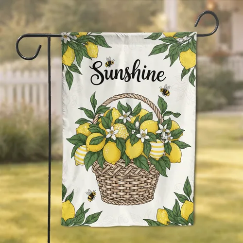Flourishing Lemon Branches Woven Basket Bumblebee Sunshine - Home Decor Gift Garden Flag
