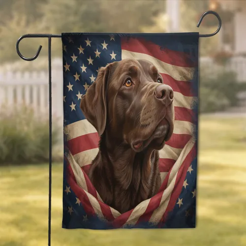 Chocolate Lab Vintage American Flag - Patriotic Home Decor Gift for Dog Lovers Garden Flag
