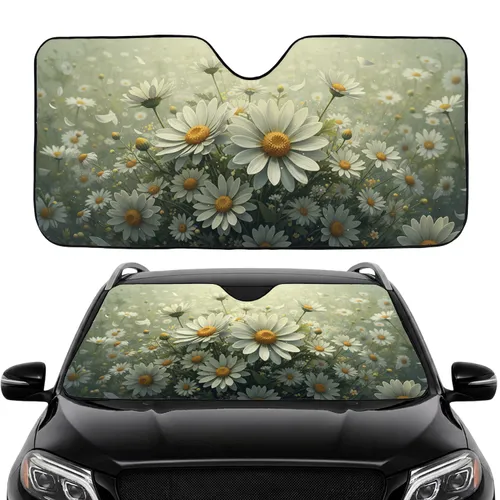 Lush Daisy Flowers Botanical Meadow Garden Glowing Wisps Pollen Dust Car Interior Upgrade Car Sunshade