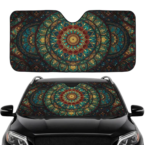 Stained Glass Mandala Sunburst Tapestry - Car Interior Upgrade Car Sunshade