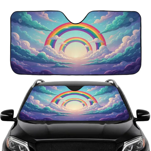 Intertwined Rainbow Arches Layered Clouds Expansive Sky Haze Light - Car Interior Upgrade Car Sunshade