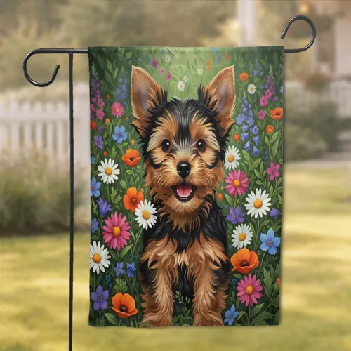 Yorkshire Terrier Puppy Wildflower Meadow - Dog Lover Home Decor Gift Garden Flag