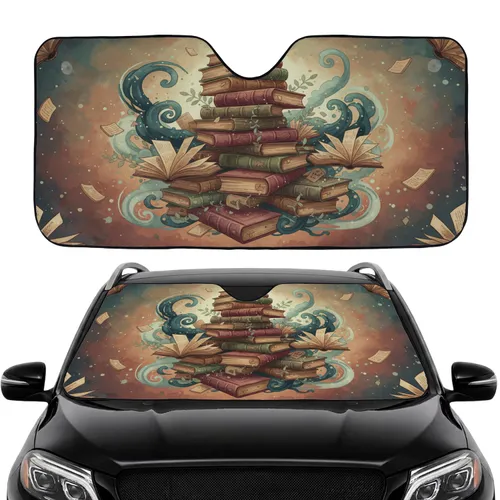 Antique Books Stacked Literary Dreamscape - Commute Accessory Book Lover Gift Car Sunshade