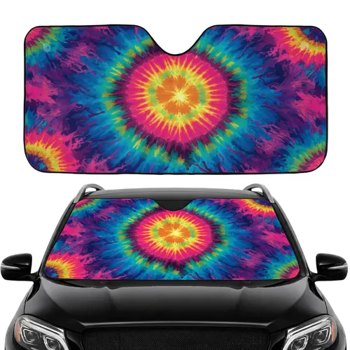 Organic Psychedelic Fluid Tie Dye Sunburst Splashes Swirls Streaks - Car Interior Upgrade Car Sunshade