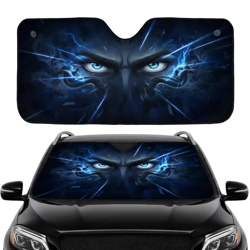 Angry Staring Blue Eyes Electric Blue Energy Swirling Mist - Car Interior Upgrade Car Sunshade