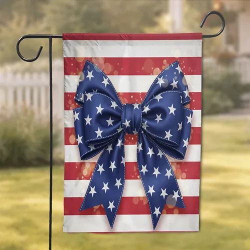 Patriotic Bow Red White Stripes Independence Day Home Decor Garden Flag