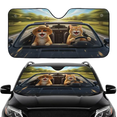 Orange Tabby Cats Convertible Ride - Road Trip Gift for Cat Lover Car Sunshade