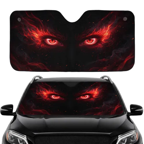 Predatory Glowing Red Eyes with Ethereal Flame Swirls - Car Interior Upgrade Car Sunshade