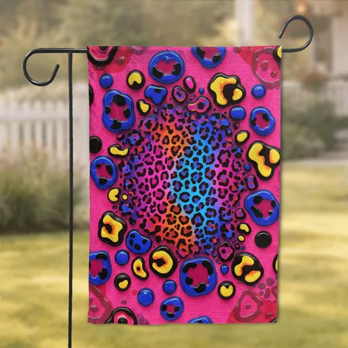 Neon Leopard Black Royal Blue Yellow Spots Hot Pink Field Home Decor Gift Garden Flag