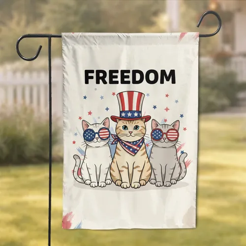 Patriotic Freedom Cats with Hat and Sunglasses - Independence Day Gift for Cat Lover Garden Flag