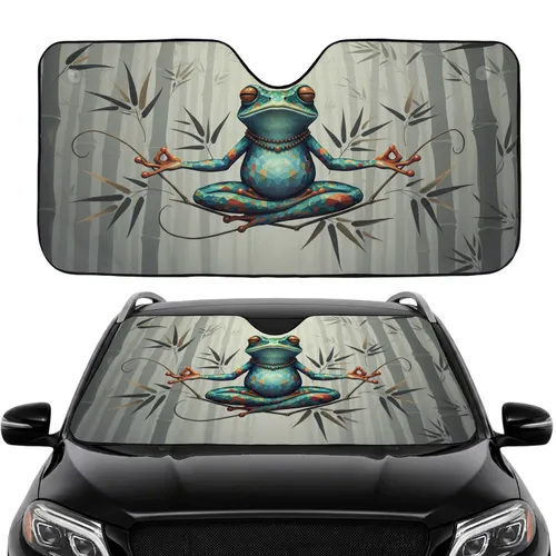 Frog Meditation Lotus Pose Bamboo Forest - Car Interior Upgrade Car Sunshade