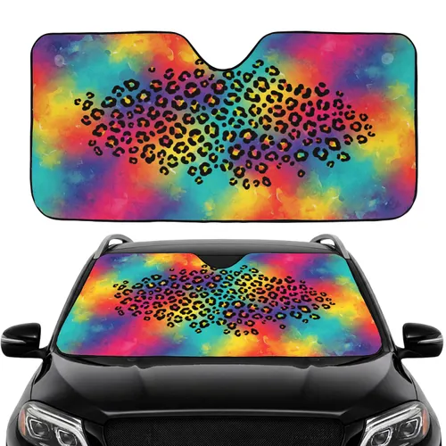 Pink Teal Purple Orange Leopard Spots Road Trip Car Interior Upgrade Car Sunshade