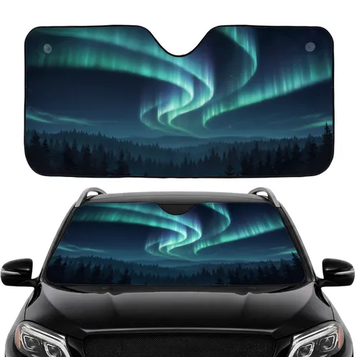 Northern Lights Pine Forest Night Sky - Road Trip Car Interior Upgrade Car Sunshade