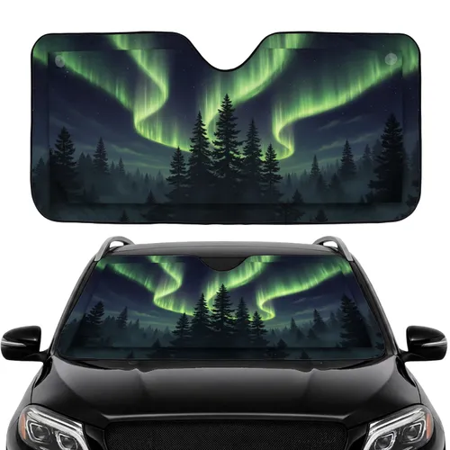 Vibrant Aurora Borealis Pine Forest Starry Night - Scenic Car Interior Upgrade Car Sunshade