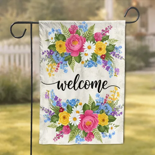 Peony Rose Wildflower Welcome Floral Garden Everyday Welcome Accent Garden Flag