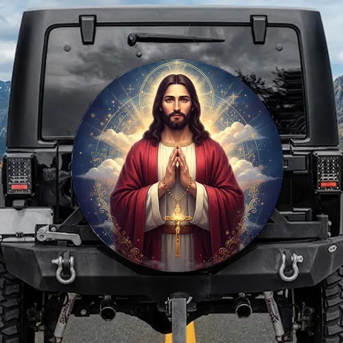 Jesus Christ Rosary Crucifix - Religious Devotion Gift for Christian Believers Spare Tire Cover