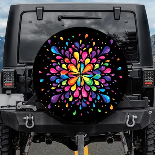 Dynamic Rainbow Spectrum Teardrop Leaf Shapes Explosion - Boho Lifestyle Gift Spare Tire Cover