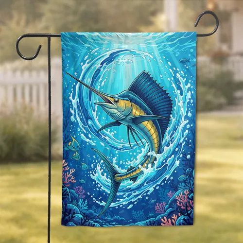 Majestic Sailfish Ocean Current Marine Seascape - Coastal Living Home Decor Gift Garden Flag