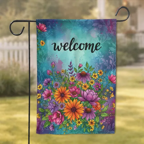 Welcome Lush Overflowing Diverse Floral Garden Botanical Leaves - Home Decor Gift Garden Flag