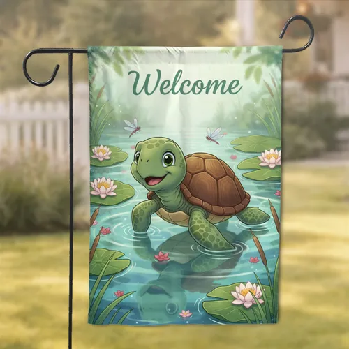 Welcome Turtle Pond Water Lilies - Home Decor Gift for Turtle Lover Garden Flag