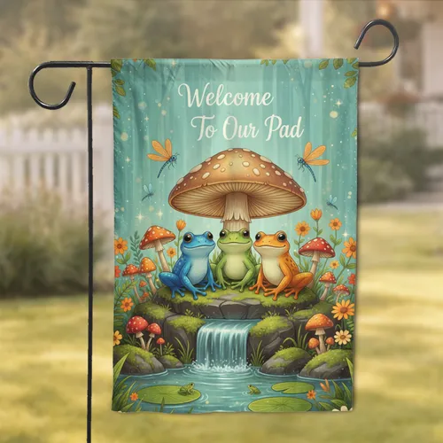 Welcome To Our Pad Frogs Mushroom - Home Decor Gift for Frog Lover Garden Flag